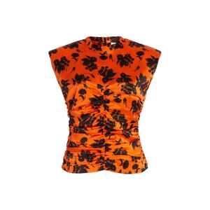 Ganni Orange and Black Floral Short Sleeve Top